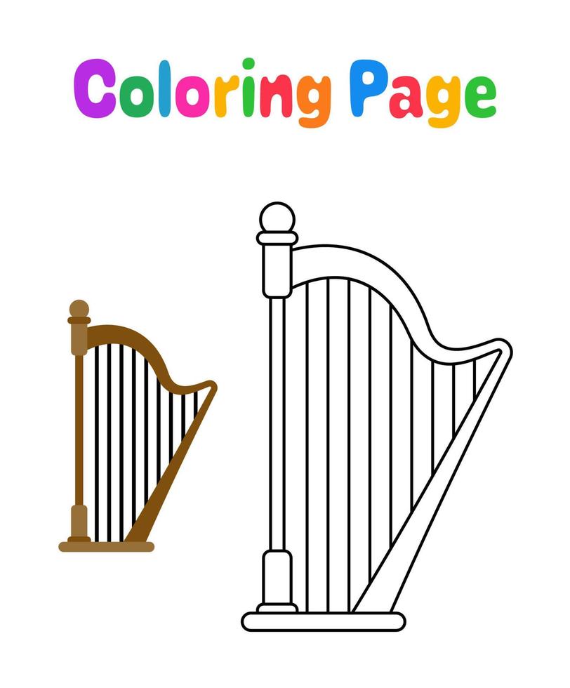 coloração página com harpa para crianças vetor