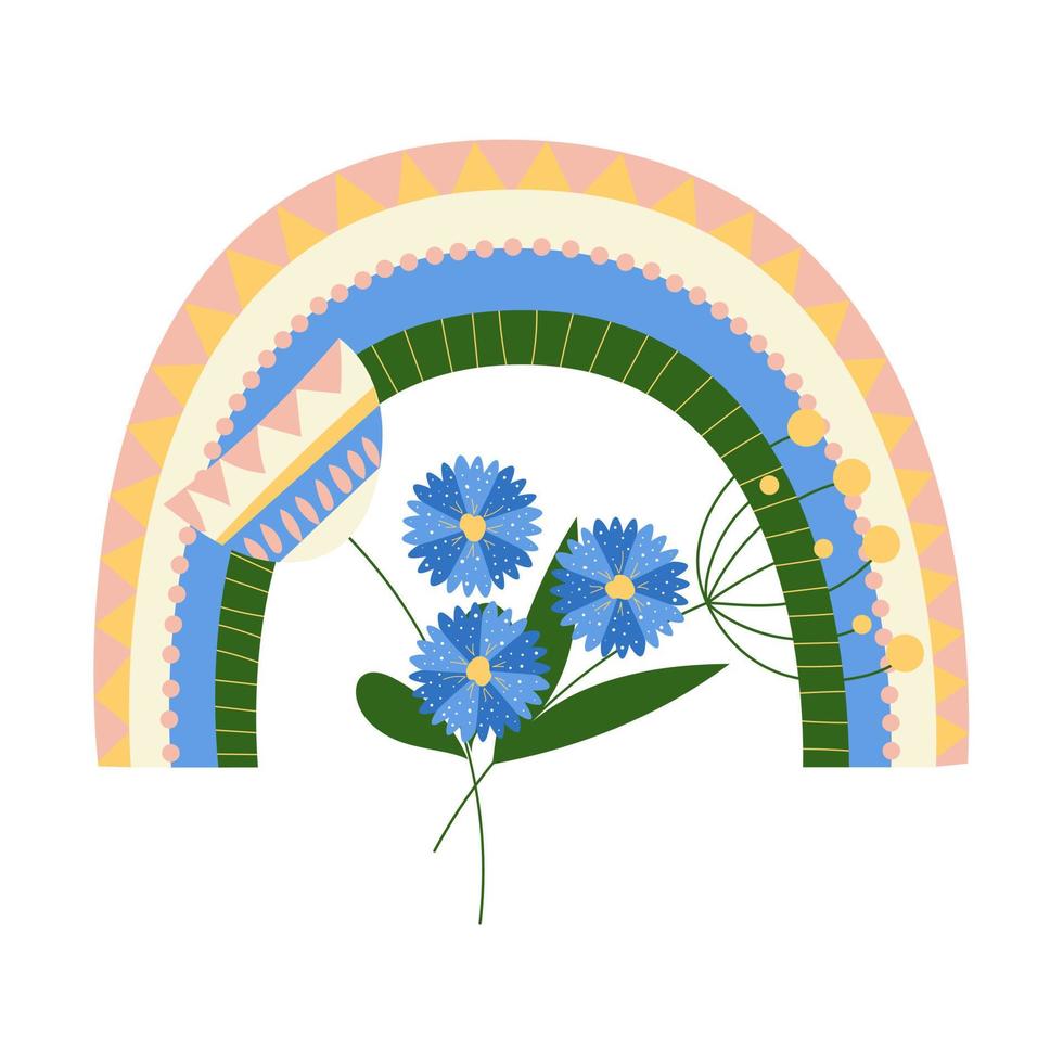 Primavera composição com arco Iris e flores vetor