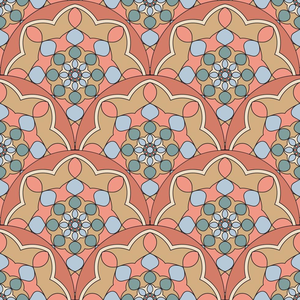 abstrato mandala peixe escala desatado padronizar. ornamental telha, mosaico fundo. floral patchwork infinidade cartão. árabe, indiano, otomano motivos. vetor