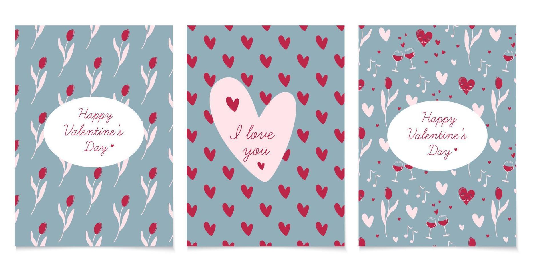 feliz Dia dos namorados. modelos de cartões românticos fofos. ilustrações vetoriais de estilo simples. vetor