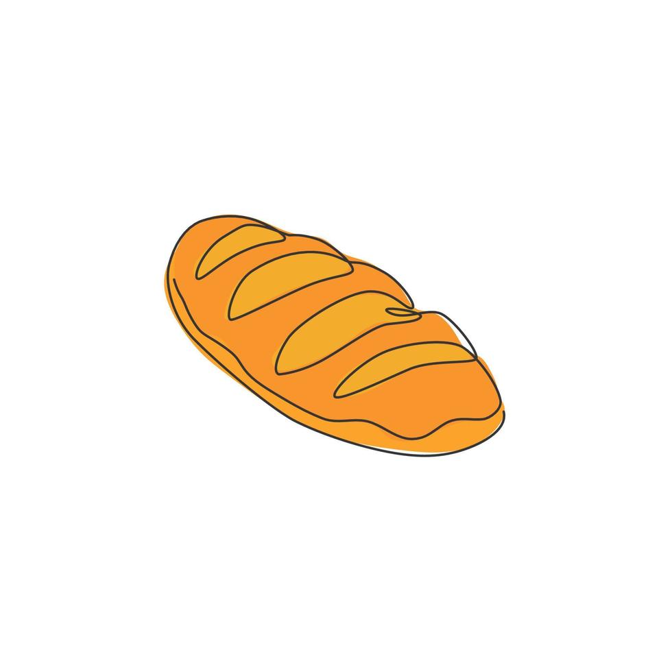 um desenho de linha contínua do emblema do logotipo do restaurante de pão francês delicioso e delicioso. conceito de modelo de logotipo de loja de café baguete. ilustração em vetor design de desenho de linha única moderna