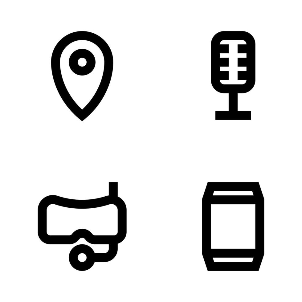 Esportes ícones definir. alfinete, microfone, snorkel, refrigerante. perfeito para local na rede Internet Móvel aplicativo, aplicativo ícones, apresentação, ilustração e qualquer de outros projetos vetor