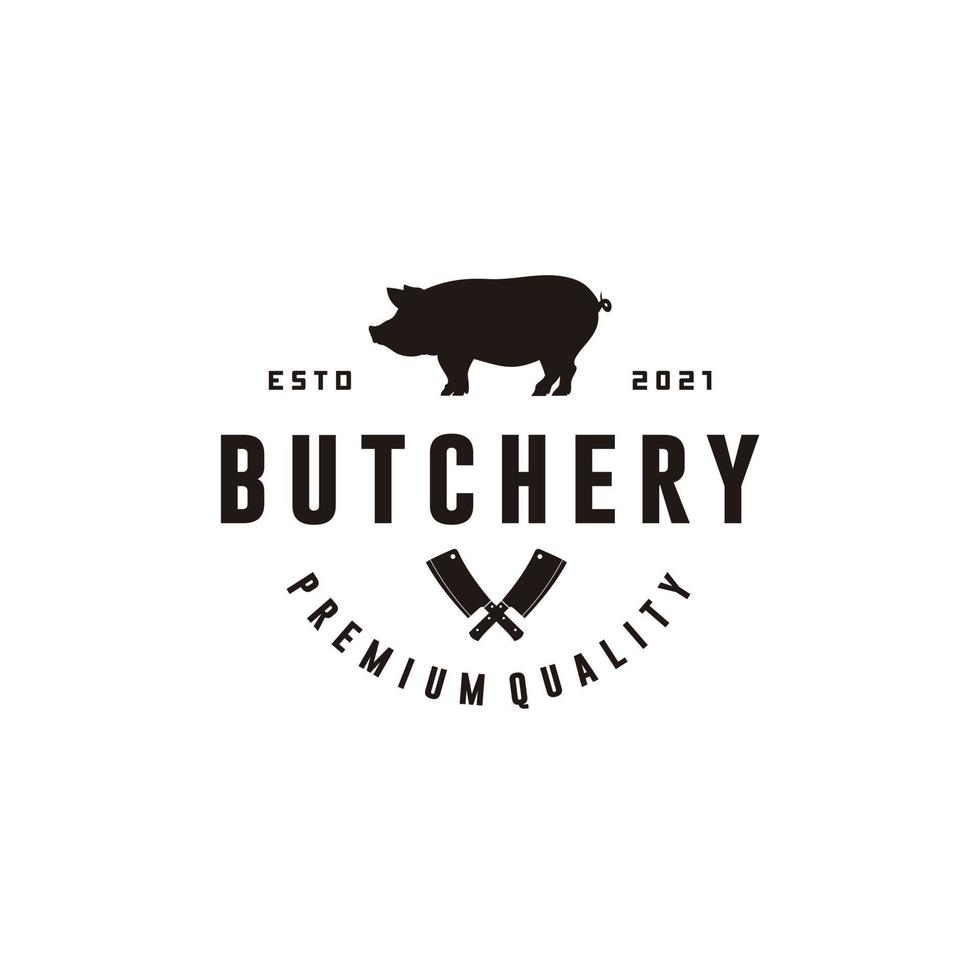 porco, carne de porco. vintage, retro para açougue, tipografia carne de porco, porco silhueta logotipo Projeto vetor