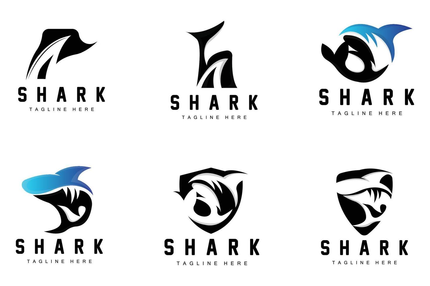 logotipo de tubarão, ilustração vetorial de peixe selvagem, predador do oceano, ícone de design de marca de produto vetor