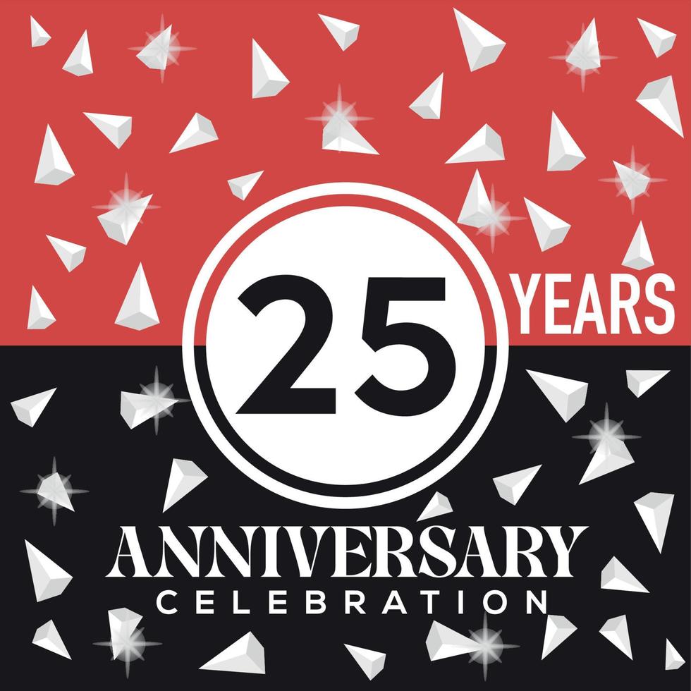a comemorar Dia 25 anos aniversário logotipo Projeto com vermelho e Preto fundo vetor