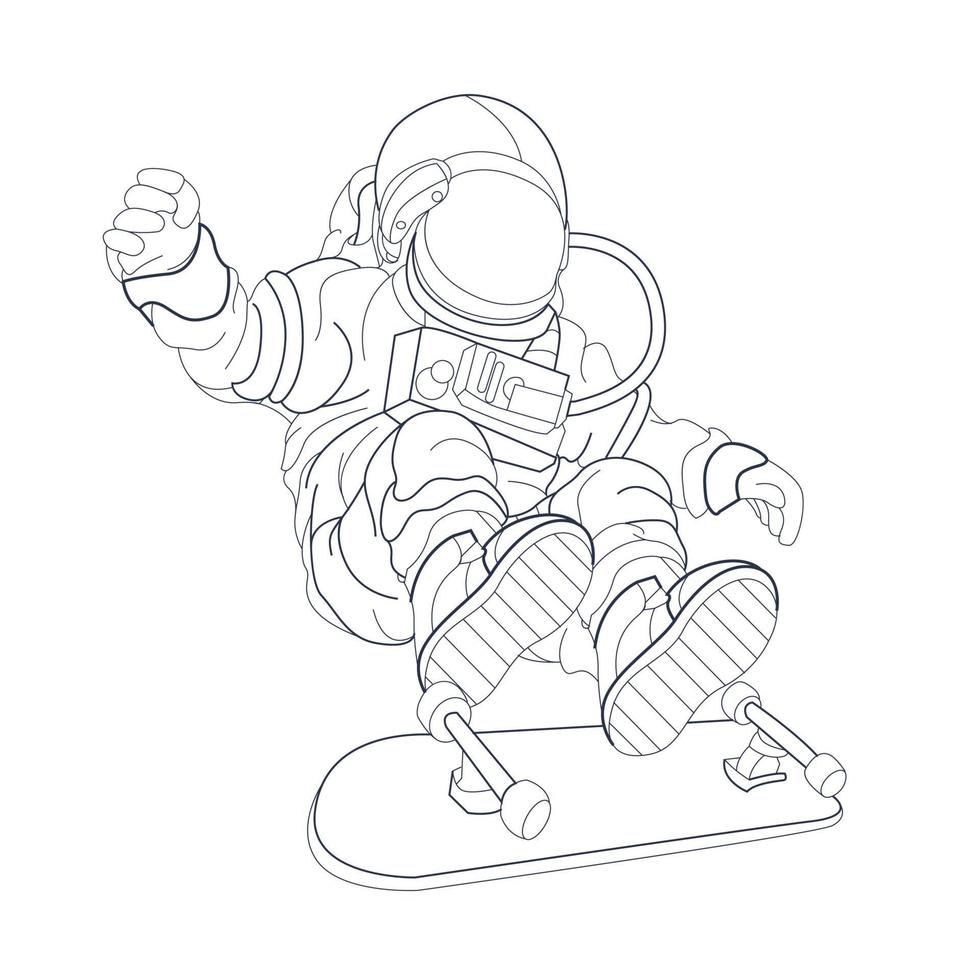 ilustração vetorial desenhada à mão de skate de astronauta vetor