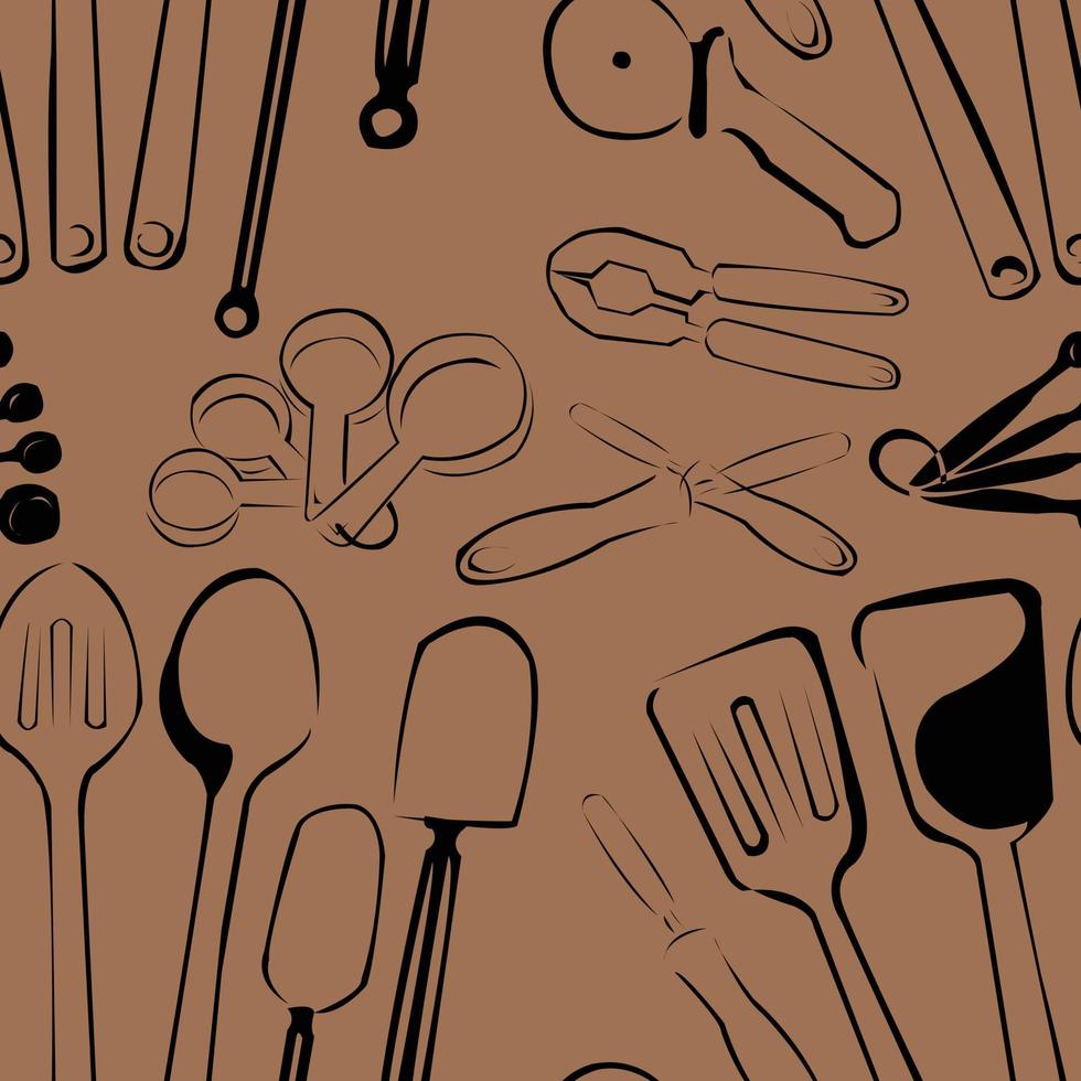 padrão de ferramentas de cozinha sem costura em vetor desenhado à mão, design moderno