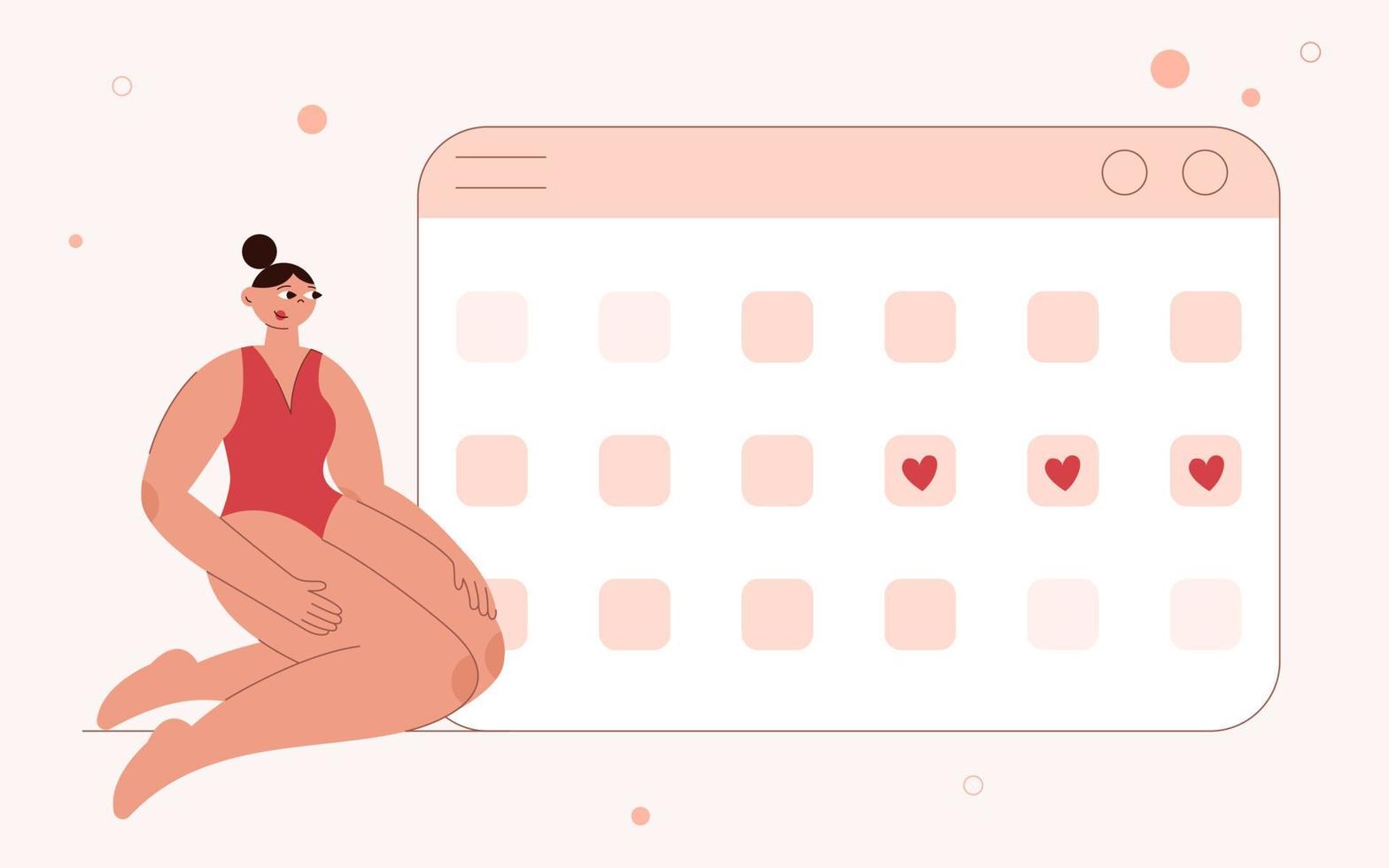 menstruação, mulher e período calendário. vetor