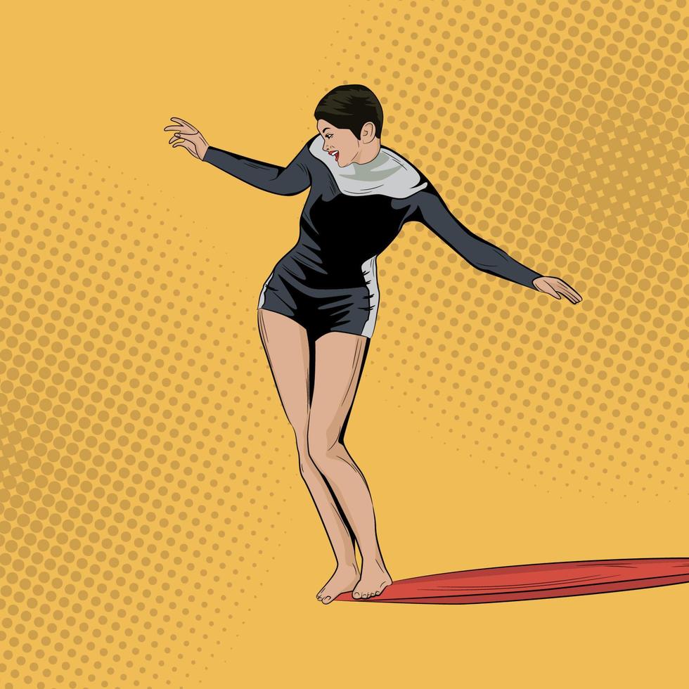 pop arte quadrinho surfar mulheres vetor estoque ilustração