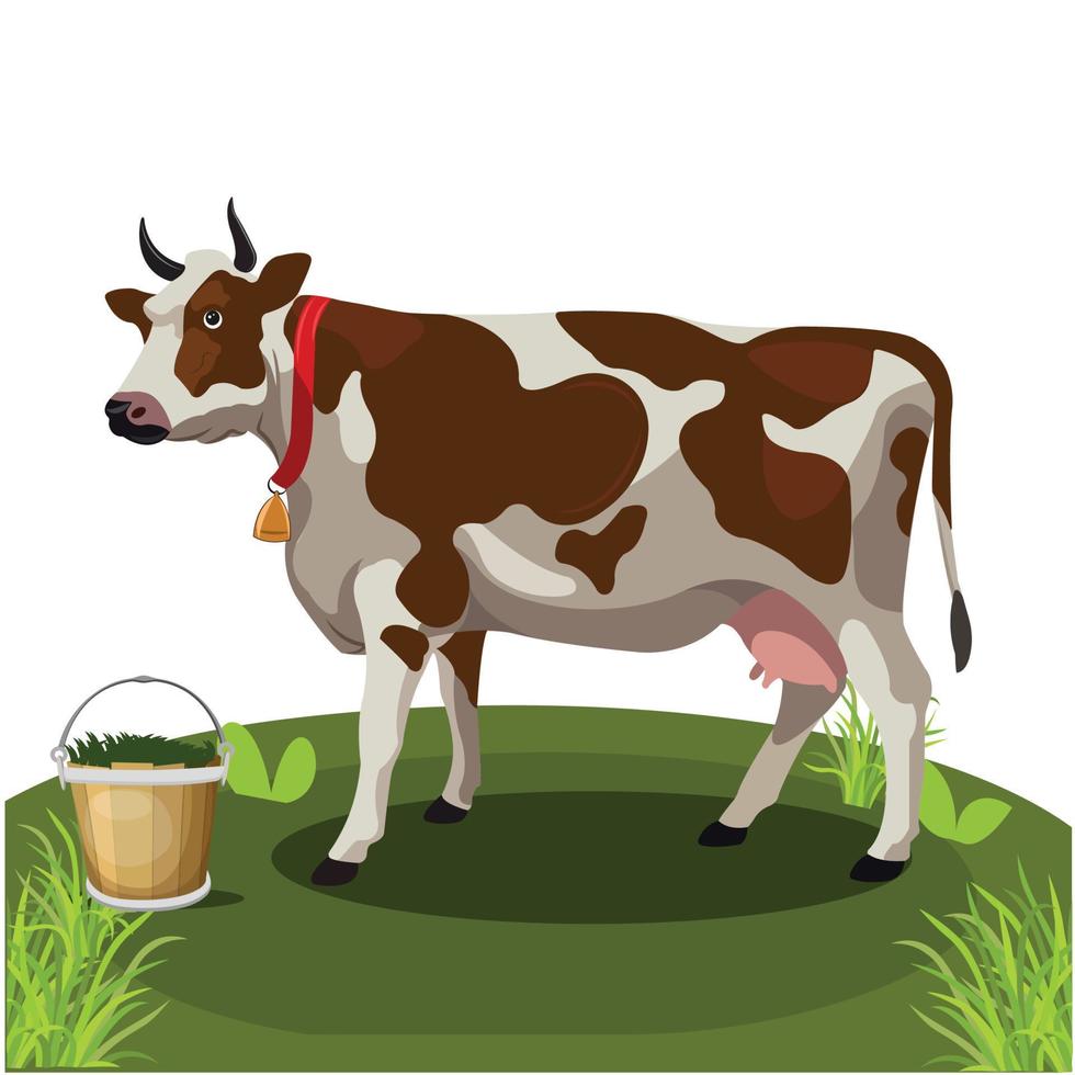 fofa vaca em pé em a Relva vetor ilustração