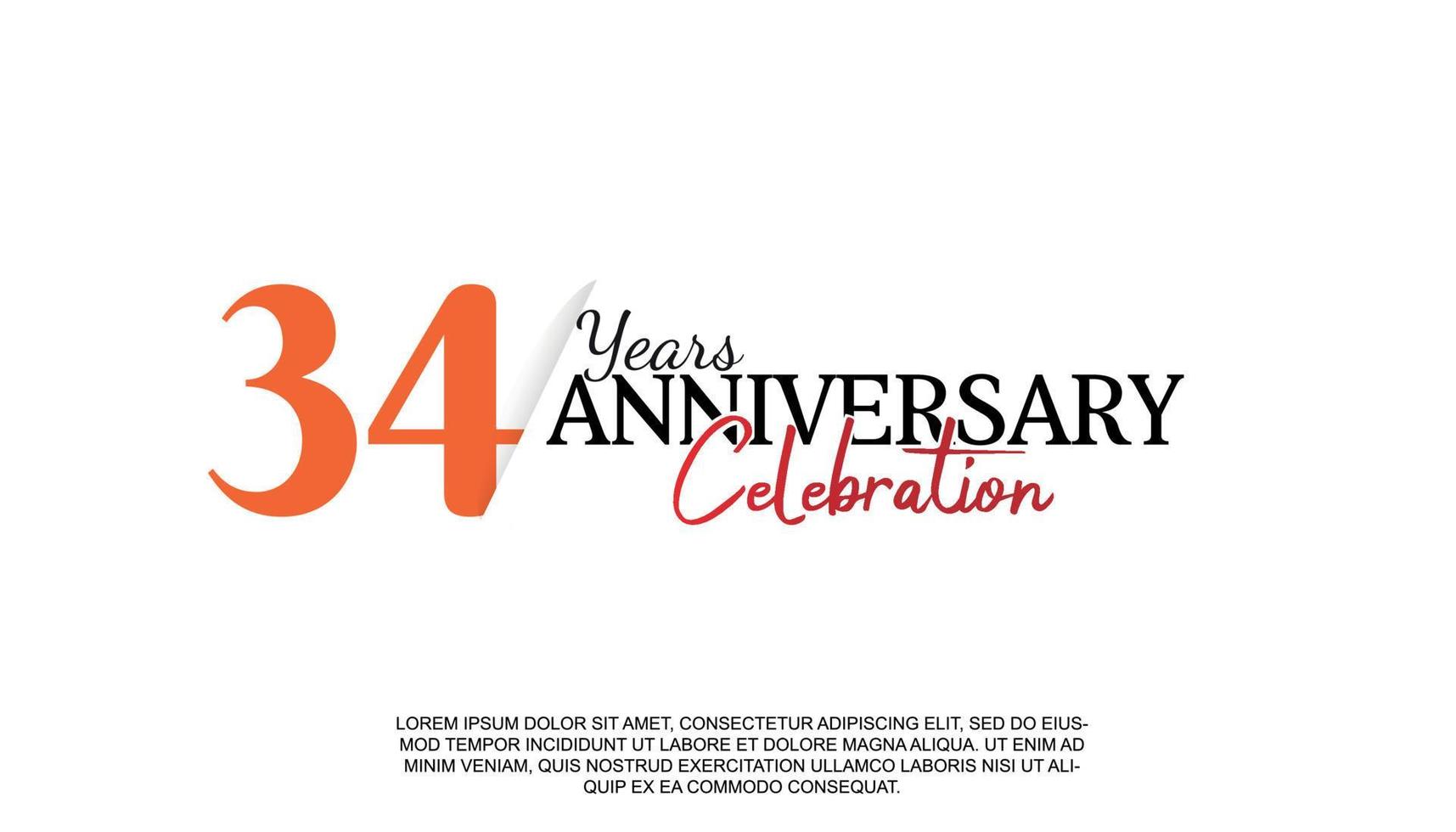 34 anos aniversário logótipo número com vermelho e Preto cor para celebração evento isolado vetor
