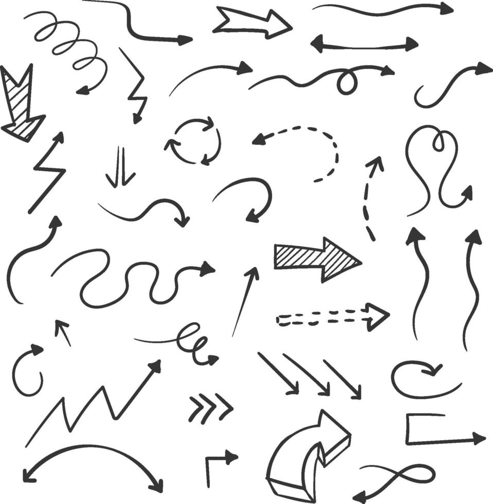 coleção de doodle de setas desenhadas à mão vetor