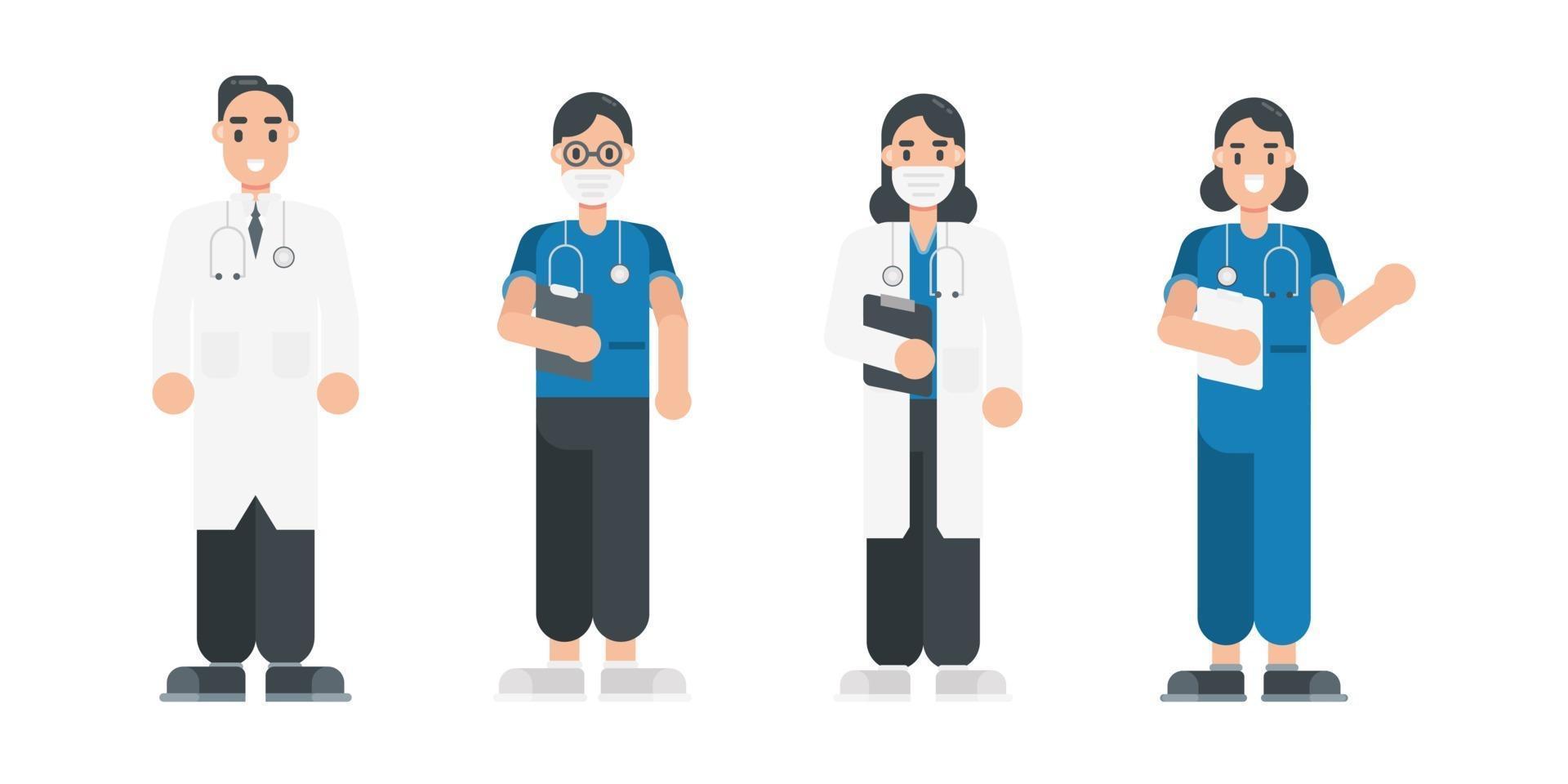 conjunto de personagens de médico. personagens da equipe médica em estilo simples. ilustração vetorial. vetor