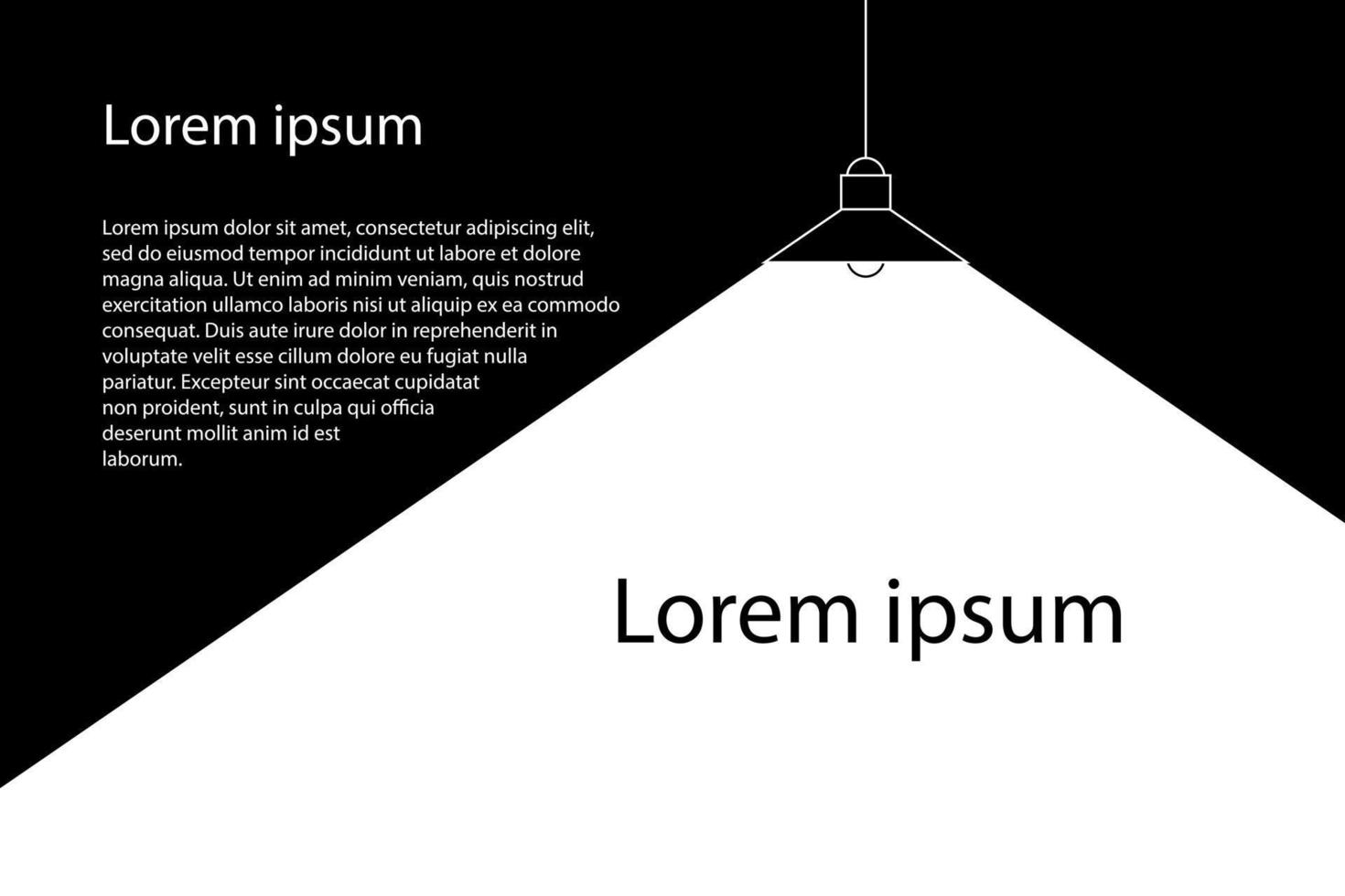 teto luminária brilhando com cópia de espaço Preto e luz branca lâmpada teto luz, Preto e branco linha desenhando estilo, vetor Projeto com cópia de espaço