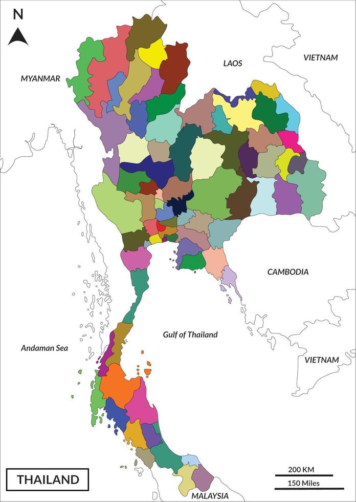 mapa do Tailândia inclui fronteira países Mianmar, Laos, Camboja, Vietnã, golfo do tailândia, e andaman mar vetor