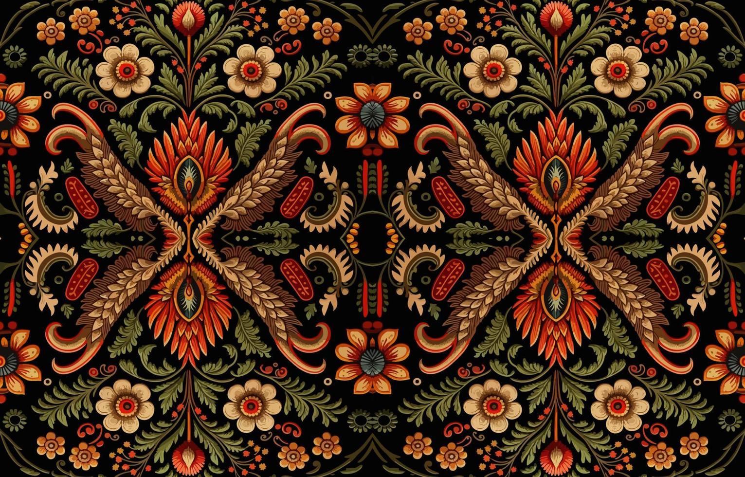 floral desatado tecido padronizar em Preto fundo. abstrato tecido têxtil linha gráfico flor florescendo Antiguidade. étnico colorida flores jardim vetor ornamentado elegante luxo vintage retro estilo.