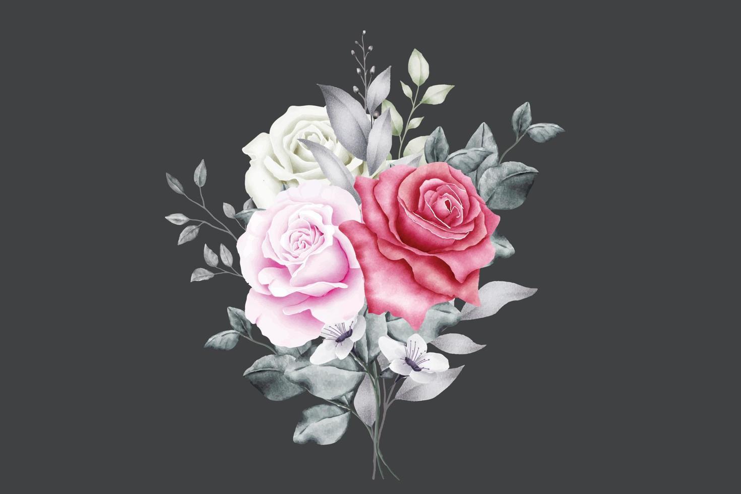 lindo floral rosas boquet aguarela vetor