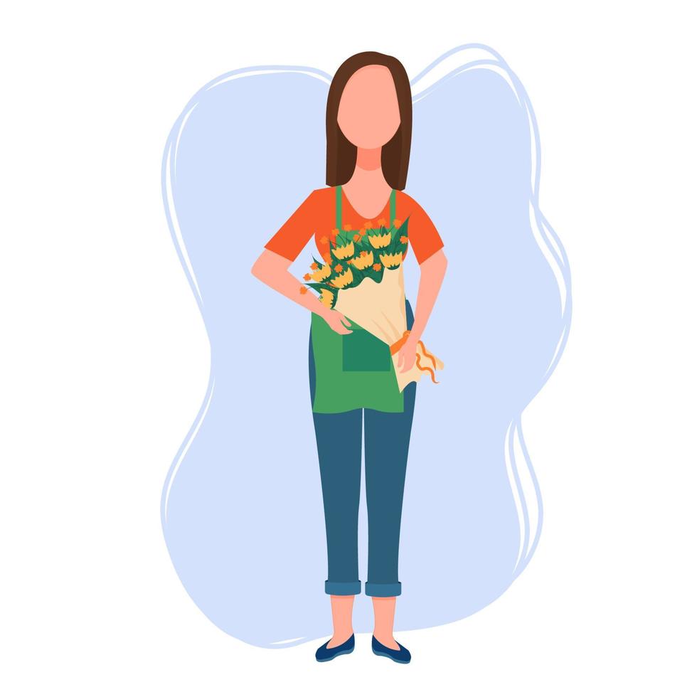 atraente mulher em pé e segurando ramalhete do flores dentro mãos. florista, flor fazer compras serviço conceito estoque vetor ilustração isolado em branco fundo.