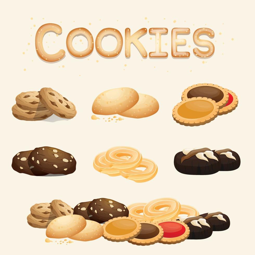 conjunto de biscoitos caseiros, use para o menu de sobremesas, ilustração vetorial. vetor
