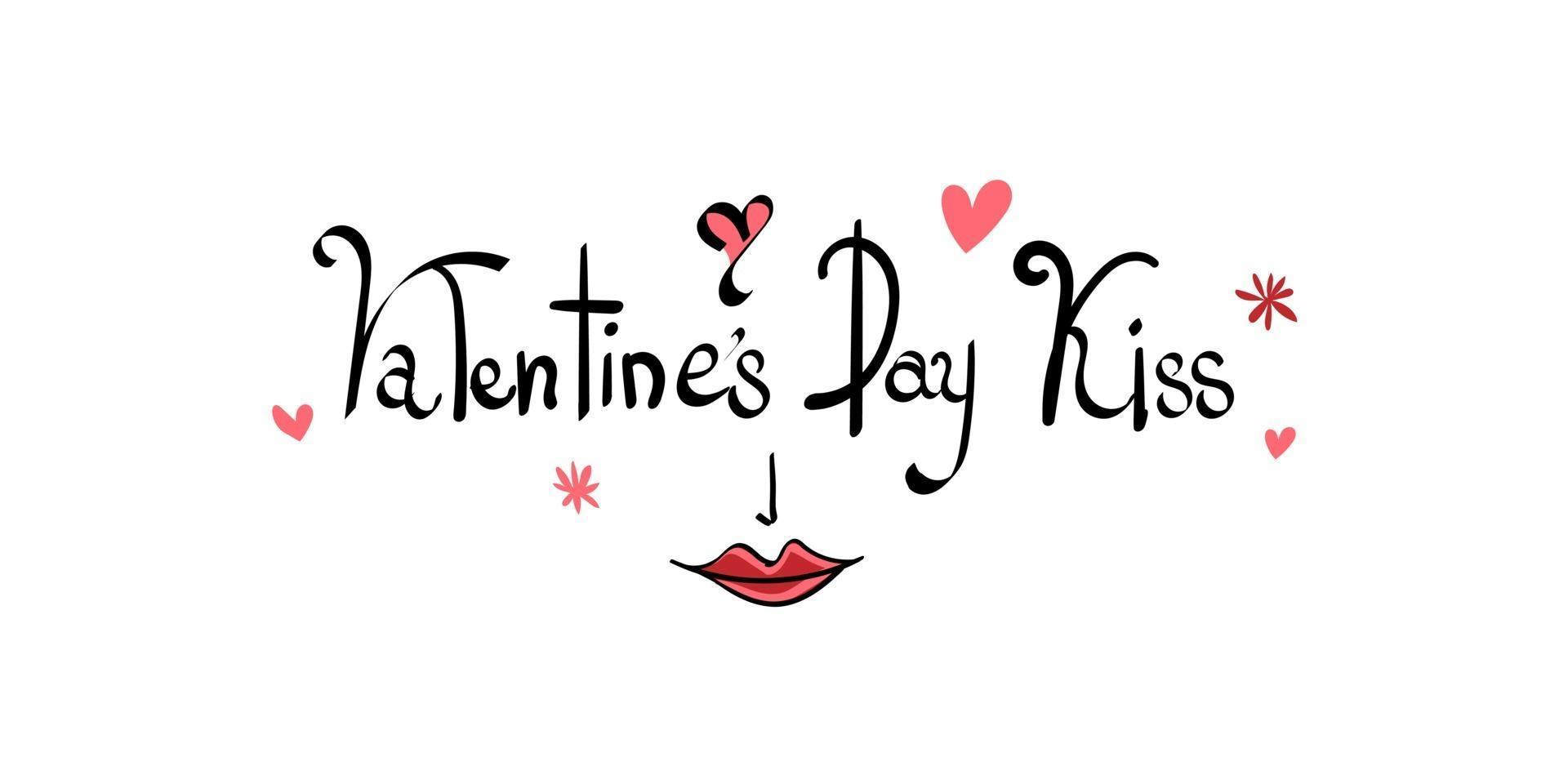 Fundo de beijo de dia dos namorados com padrão de coração e tipografia do texto de script de beijo de dia dos namorados vetor