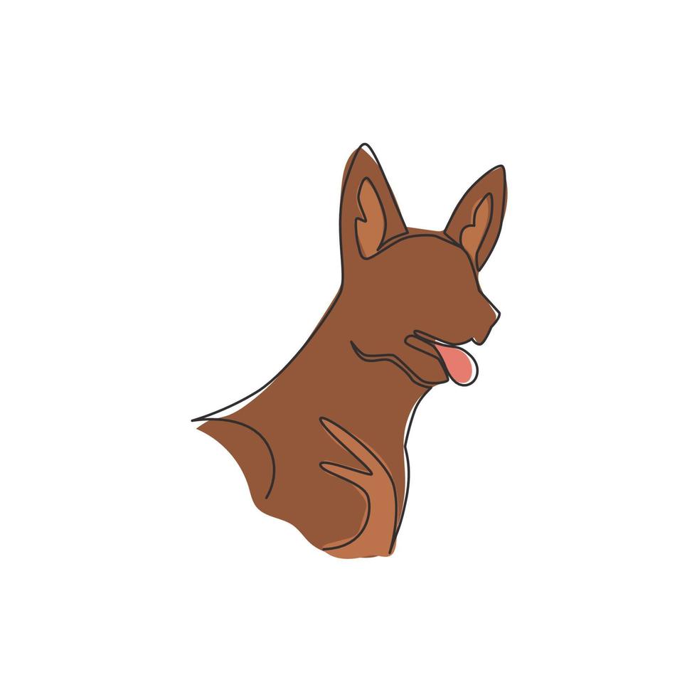 único desenho de linha contínua do ícone de cabeça de cachorro pastor alemão fofo simples. conceito de vetor de emblema de logotipo de animal de estimação. ilustração gráfica moderna de desenho de uma linha