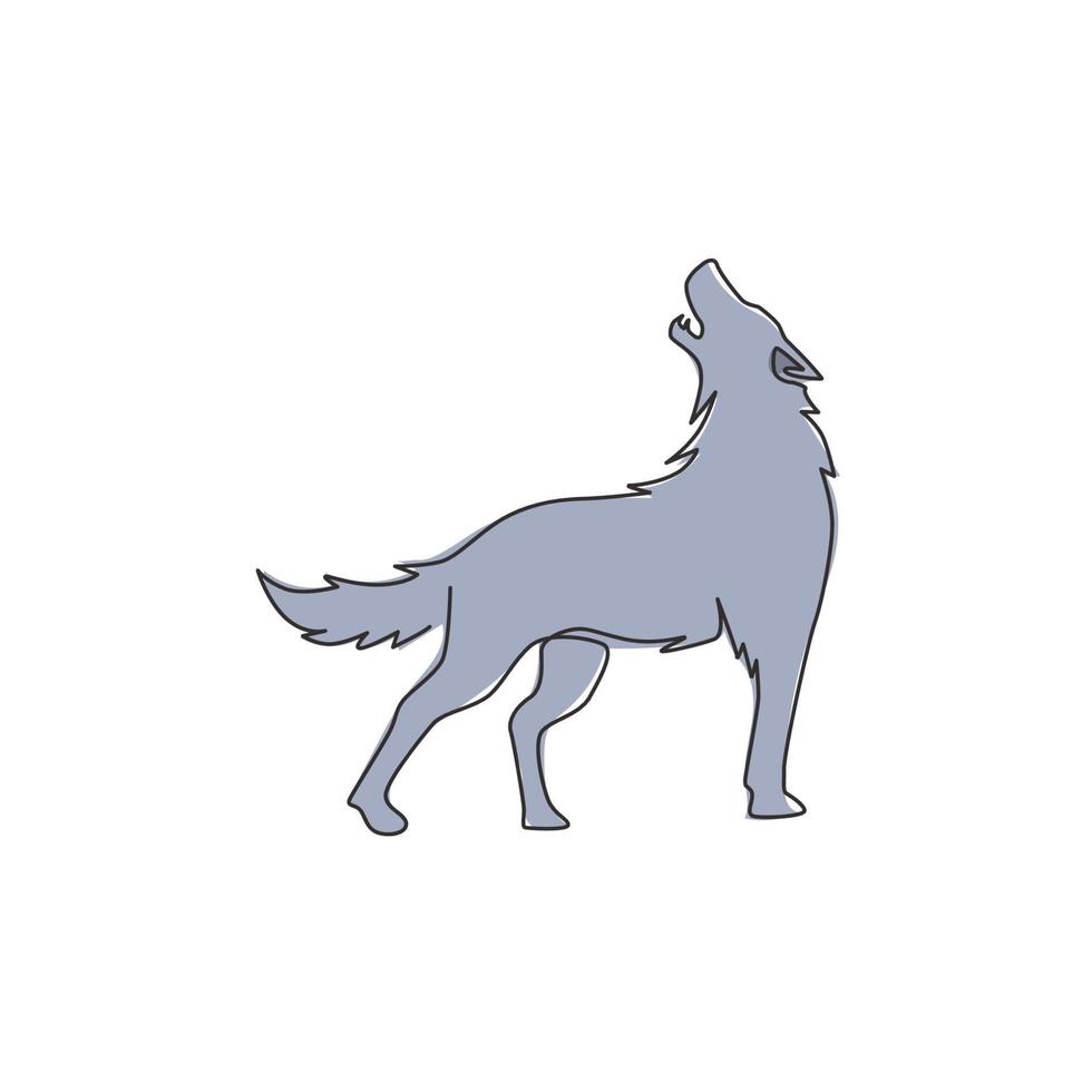 desenho de linha única contínua do lobo misterioso para a identidade do logotipo da equipe de e-sport. conceito de mascote de lobos fortes para ícone do parque nacional. ilustração em vetor gráfico moderno desenho de uma linha