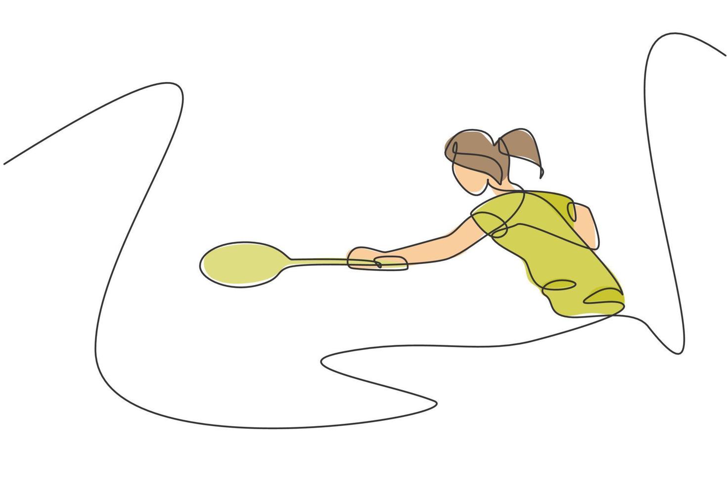 um desenho de linha contínua do jovem jogador de badminton atingiu a peteca com a raquete. conceito de treinamento esportivo. ilustração vetorial de desenho de linha única dinâmica para cartaz de promoção de partida de torneio vetor