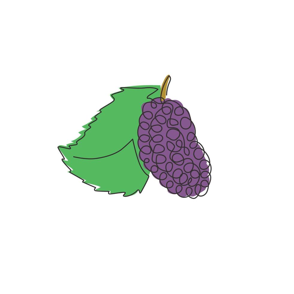 um único desenho de linha de todo saudável orgânico para identidade do logotipo da amoreira do pomar. conceito de fruta de baga fresca para ícone de jardim de frutas. ilustração gráfica do vetor moderno desenho linha contínua