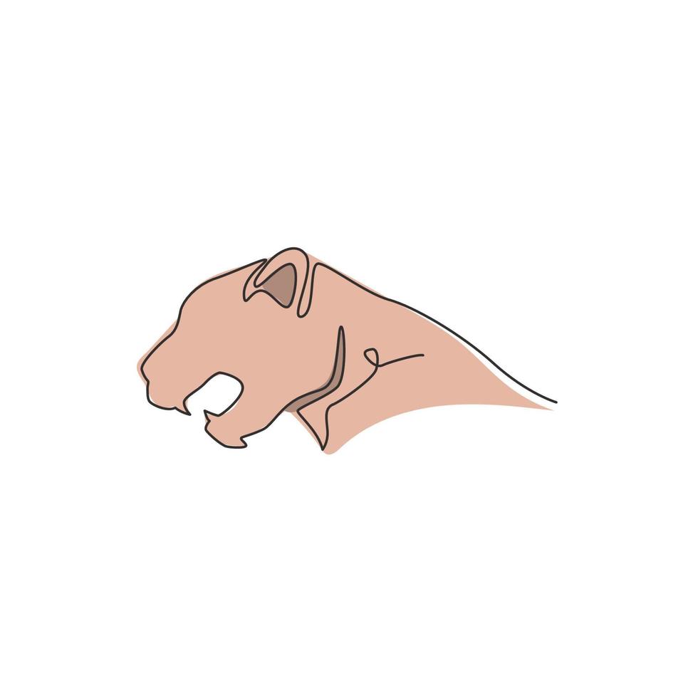 desenho de linha única contínua da cabeça de chita forte para a identidade do logotipo da equipe de e-sport. conceito do emblema do mascote do leopardo para o ícone do zoológico nacional. tendência de uma linha desenhar design gráfico ilustração vetorial vetor