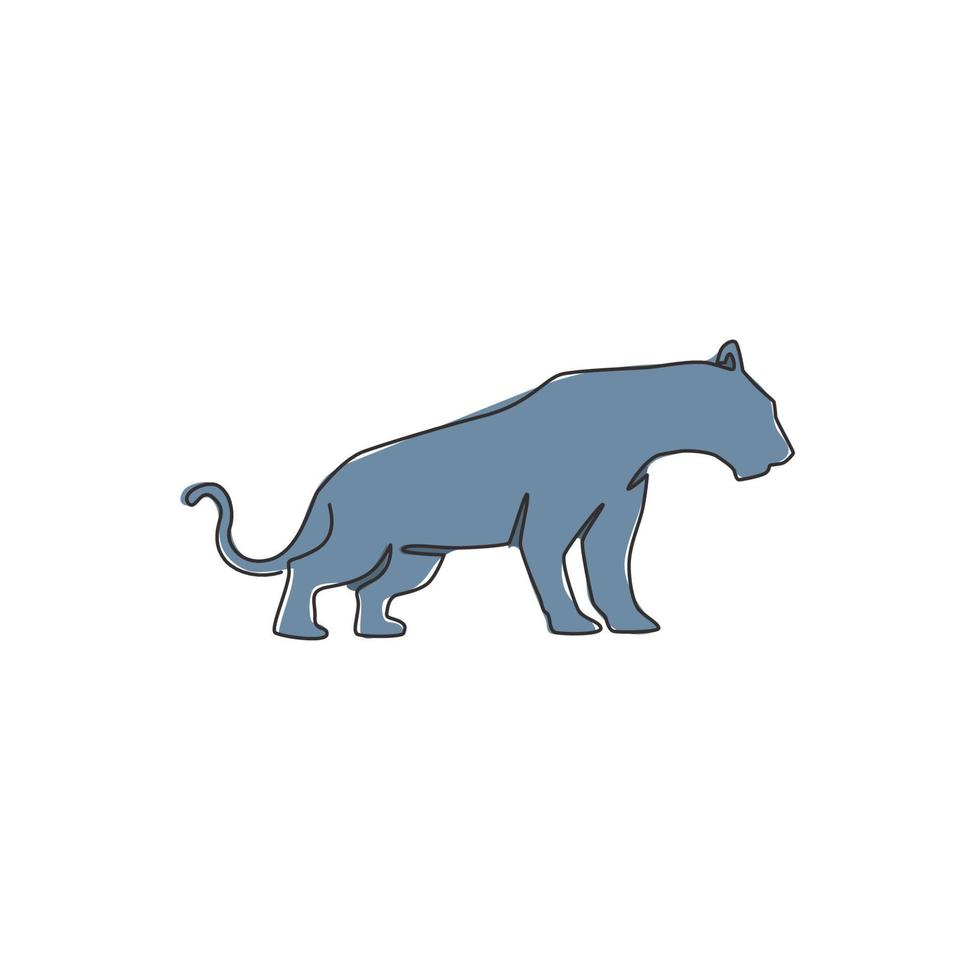desenho de linha única contínua do elegante leopardo para a identidade do logotipo da equipe de caçadores. conceito de mascote animal perigoso jaguar mamífero para clube de esporte. ilustração gráfica de desenho vetorial moderno de uma linha vetor