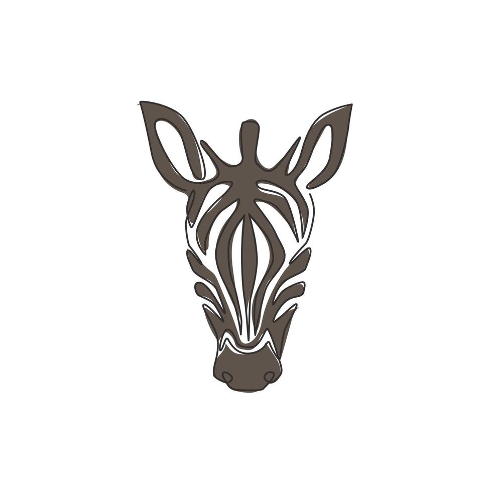 desenho de linha contínua única da elegante identidade do logotipo da empresa zebra. cavalo com listras mamífero conceito animal para mascote do zoológico de safári do parque nacional. ilustração gráfica moderna de desenho de uma linha vetor