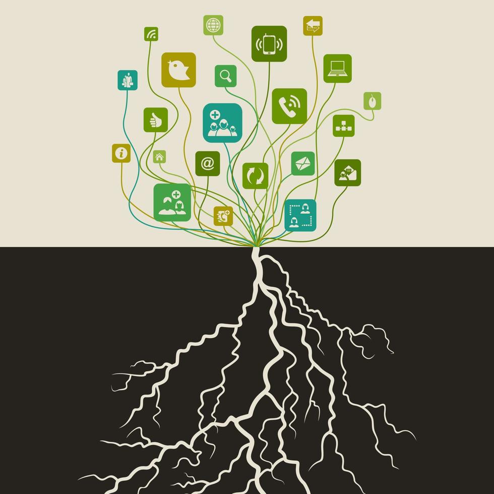 árvore comunicação com raízes. uma vetor ilustração