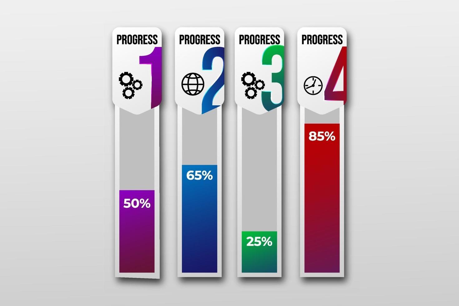 modelo de visualização de dados de negócios com ícone. infográfico gráfico gráfico de barras etapas do elemento de design, opção, processo, linha do tempo. elementos gráficos de cor gradiente para processo, apresentação, layout, banner. vetor