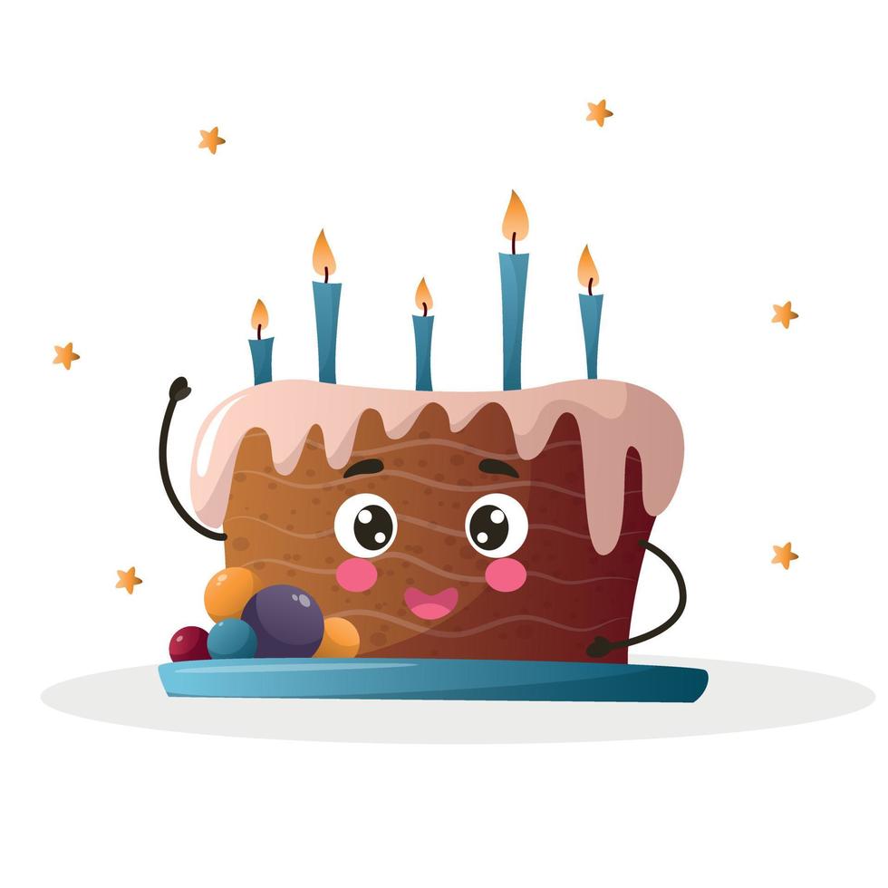 kawaii estilo aniversário bolo, kawaii fofa bolo, aniversário bolo com velas, feriado bolo com velas, aniversário bolo, fatia do feriado bolo vetor