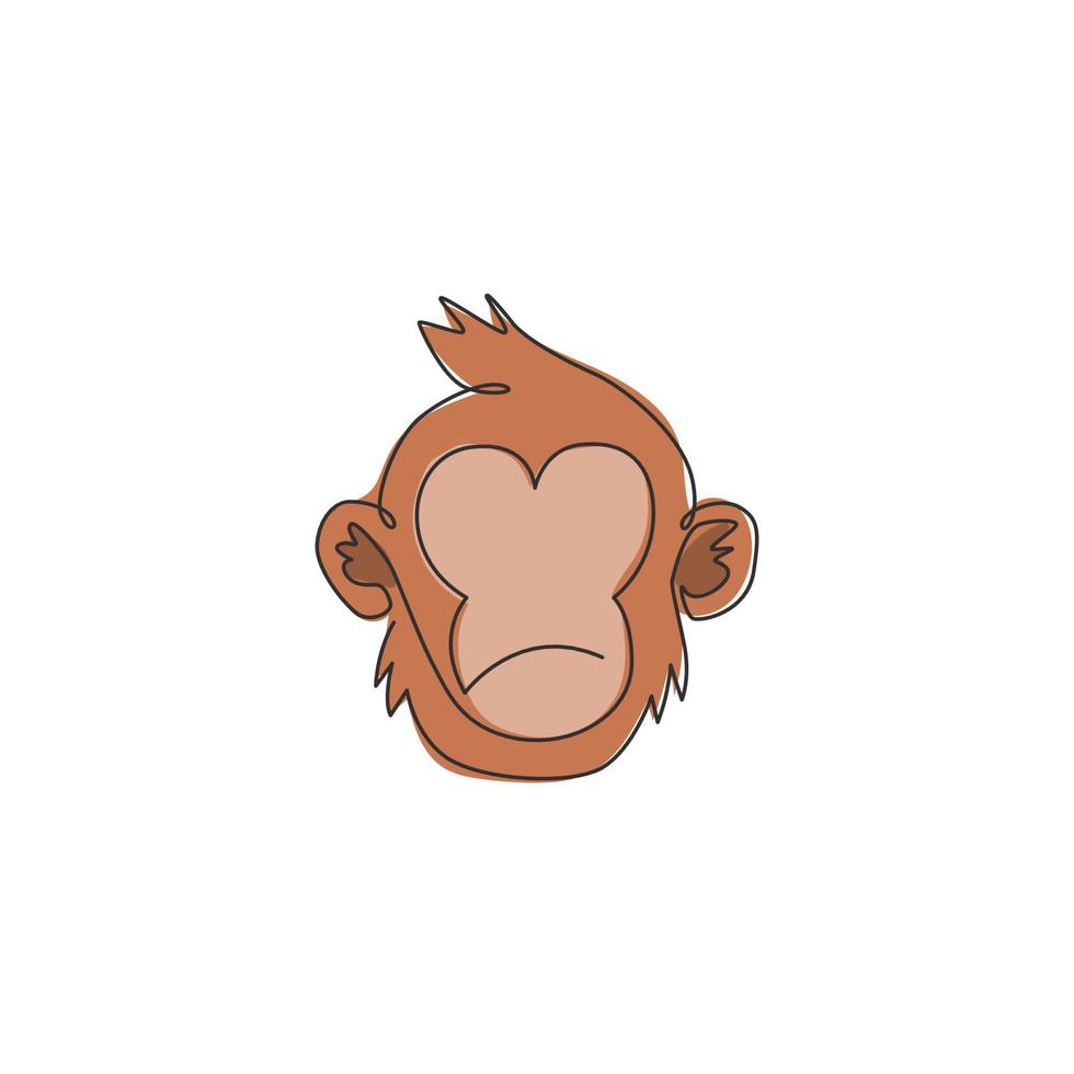 um único desenho de linha de cabeça de macaco de pensamento fofo para identidade de logotipo de negócios da empresa. conceito de mascote animal adorável primata para ícone corporativo. ilustração em vetor desenho desenho em linha contínua