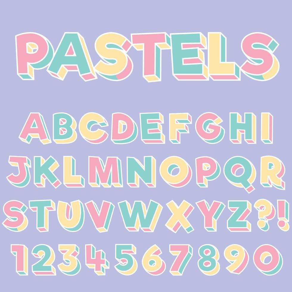 letras do alfabeto com números pastéis cor estilo pop art design vetor