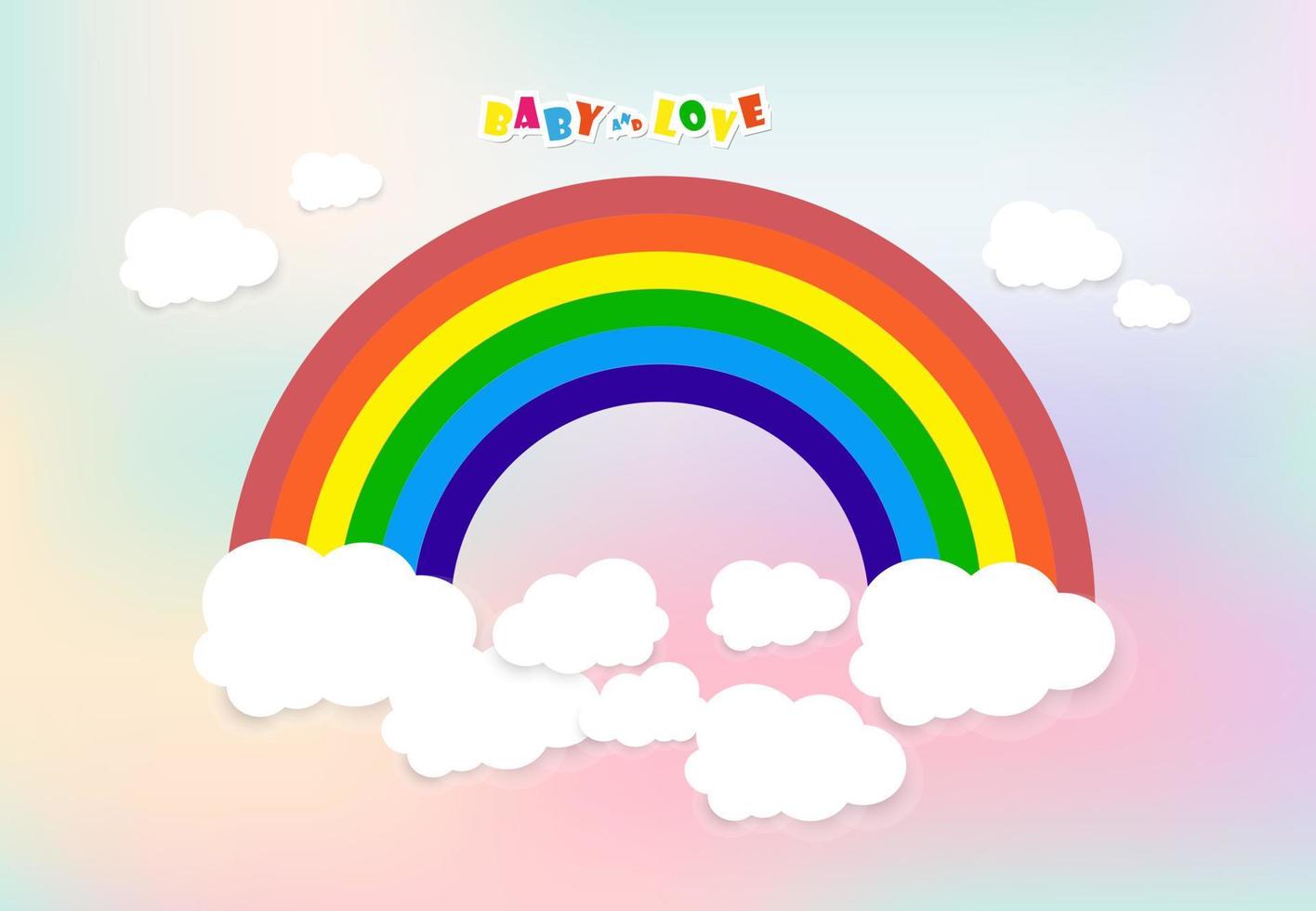 lindo arco Iris e suave branco nuvens, com espaço para texto, crianças e amor conceito bandeira projeto, vetor ilustração