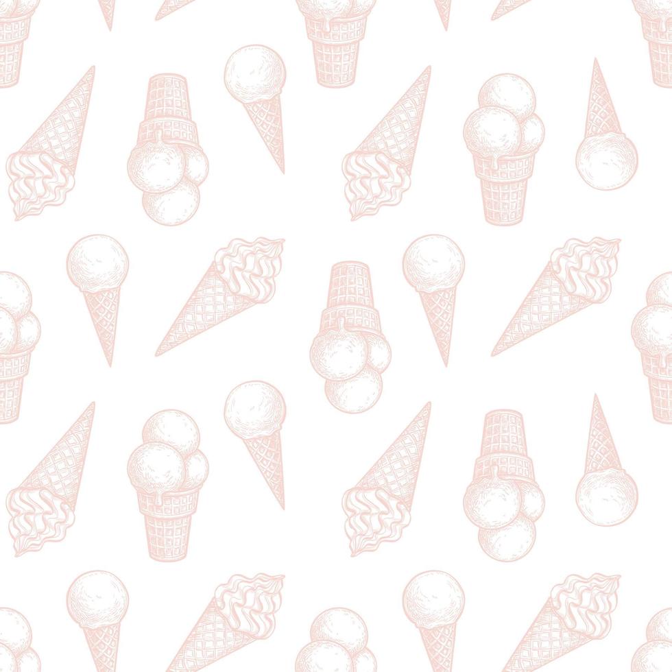 gelo creme cones. desatado padronizar. tinta esboço isolado em branco fundo. mão desenhado vetor ilustração. retro estilo.