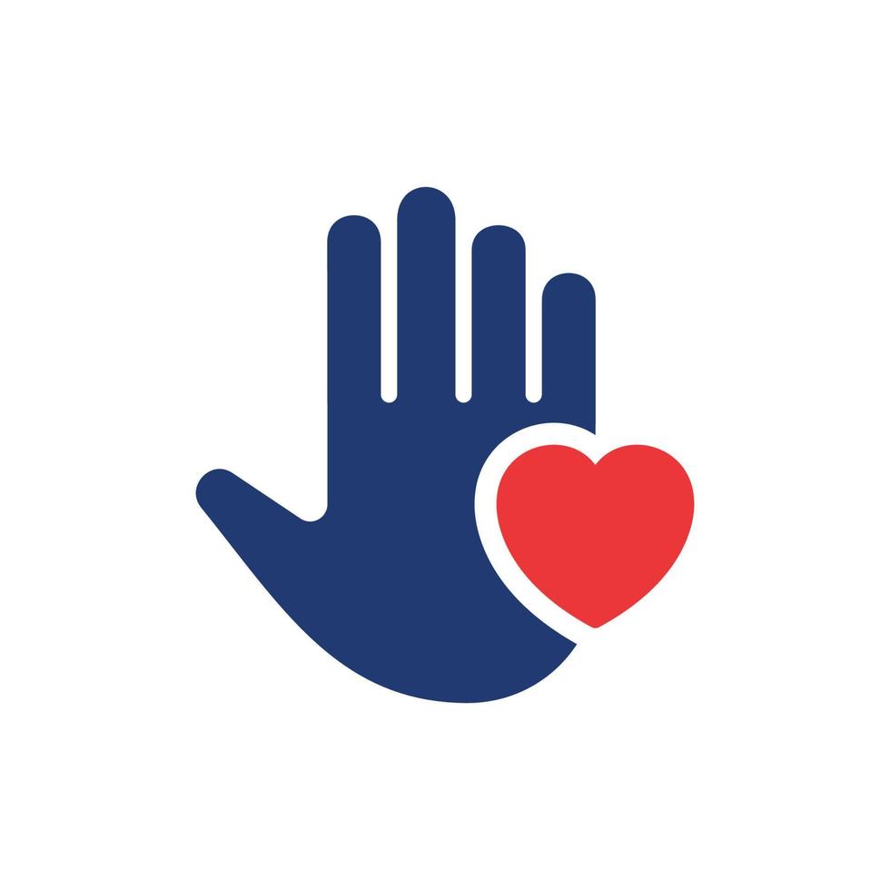 Palma do mão e coração silhueta ícone. símbolo do voluntariado pictograma. caridade e doação conceito. forma do coração e mão ícone. isolado vetor ilustração.