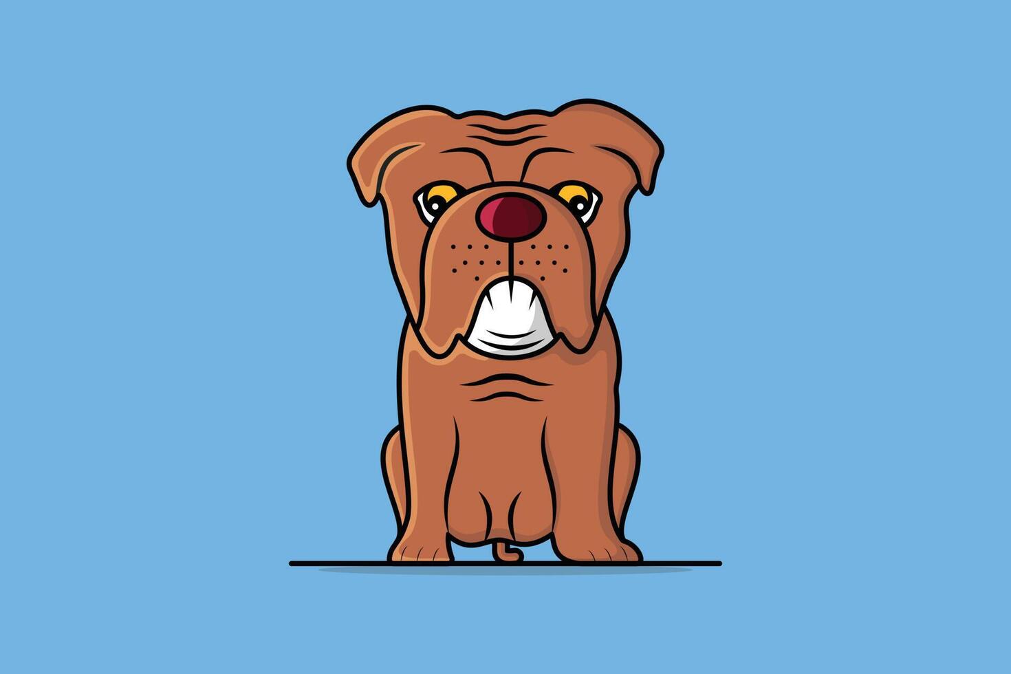 triste buldogue sentado desenho animado personagem vetor ilustração. animal natureza ícone conceito. buldogue face vetor Projeto com sombra em azul fundo. cachorro face, adorável cachorro, cachorrinho ícone, casa segurança.