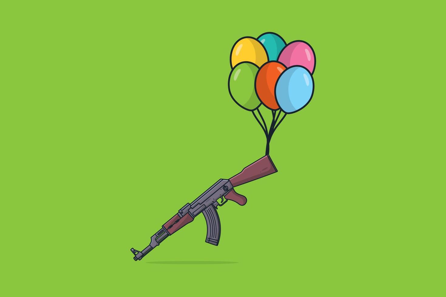 ak-47 máquina arma de fogo com balão vetor ilustração. feriado objeto ícone conceito. soldado arma de fogo para tiroteio vetor Projeto com sombra em azul fundo.