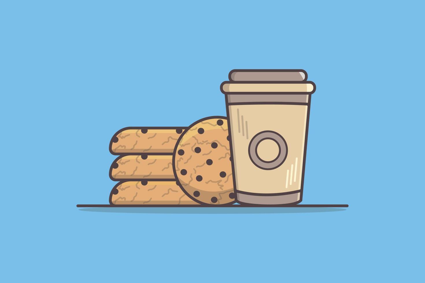 quente café com chocolate lasca biscoitos vetor ilustração. Comida e beber objeto ícone conceito. cafeteria e restaurante café da manhã Comida vetor Projeto com sombra em azul fundo.