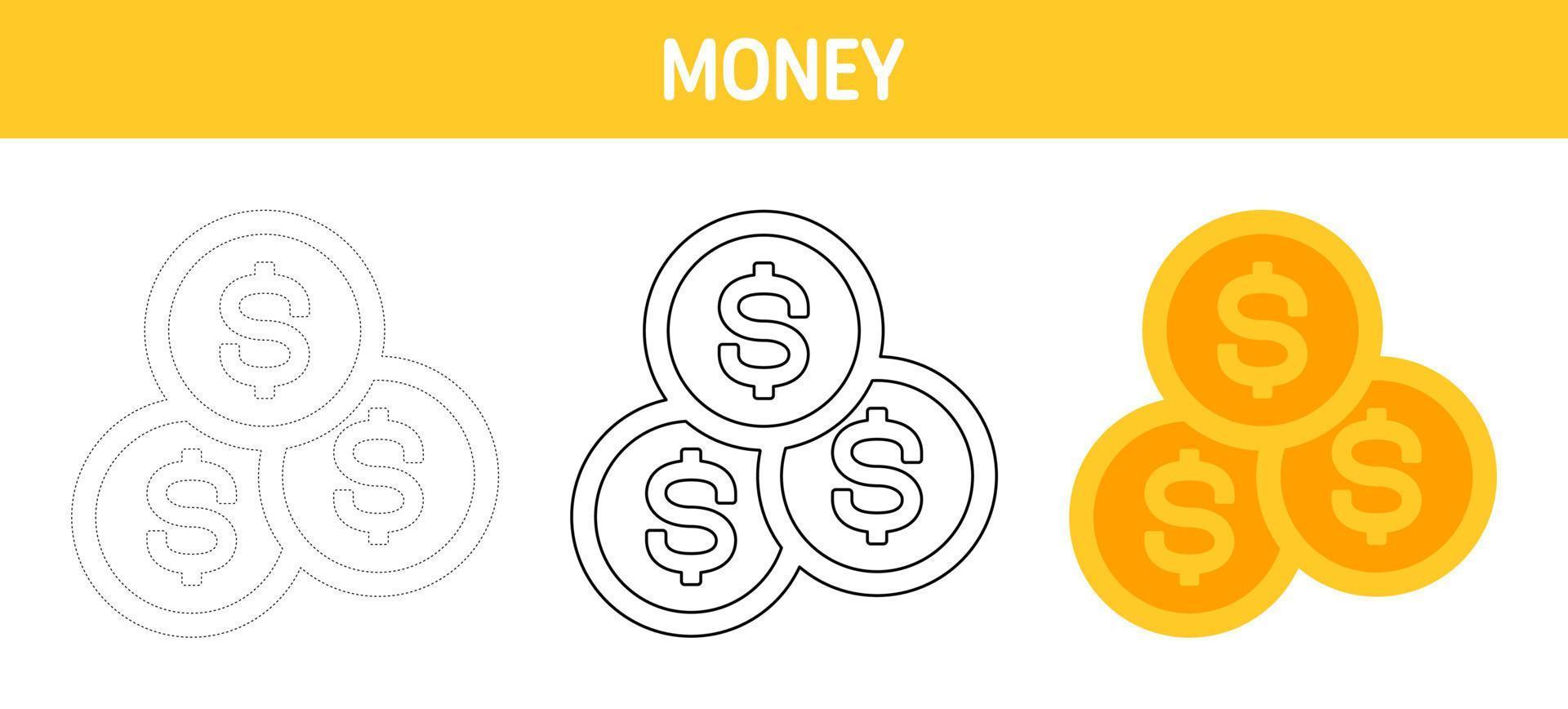 dólar rastreamento e coloração planilha para crianças vetor