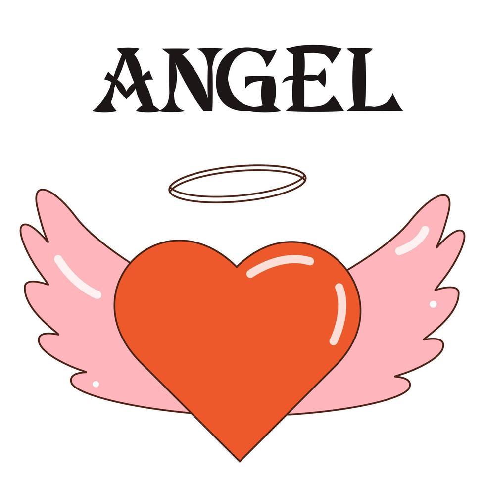 uma coração com asas e uma nimbus dentro a Formato do a anjo. nostálgico ícone dentro ano 2000 e anos 90 estilo. vetor