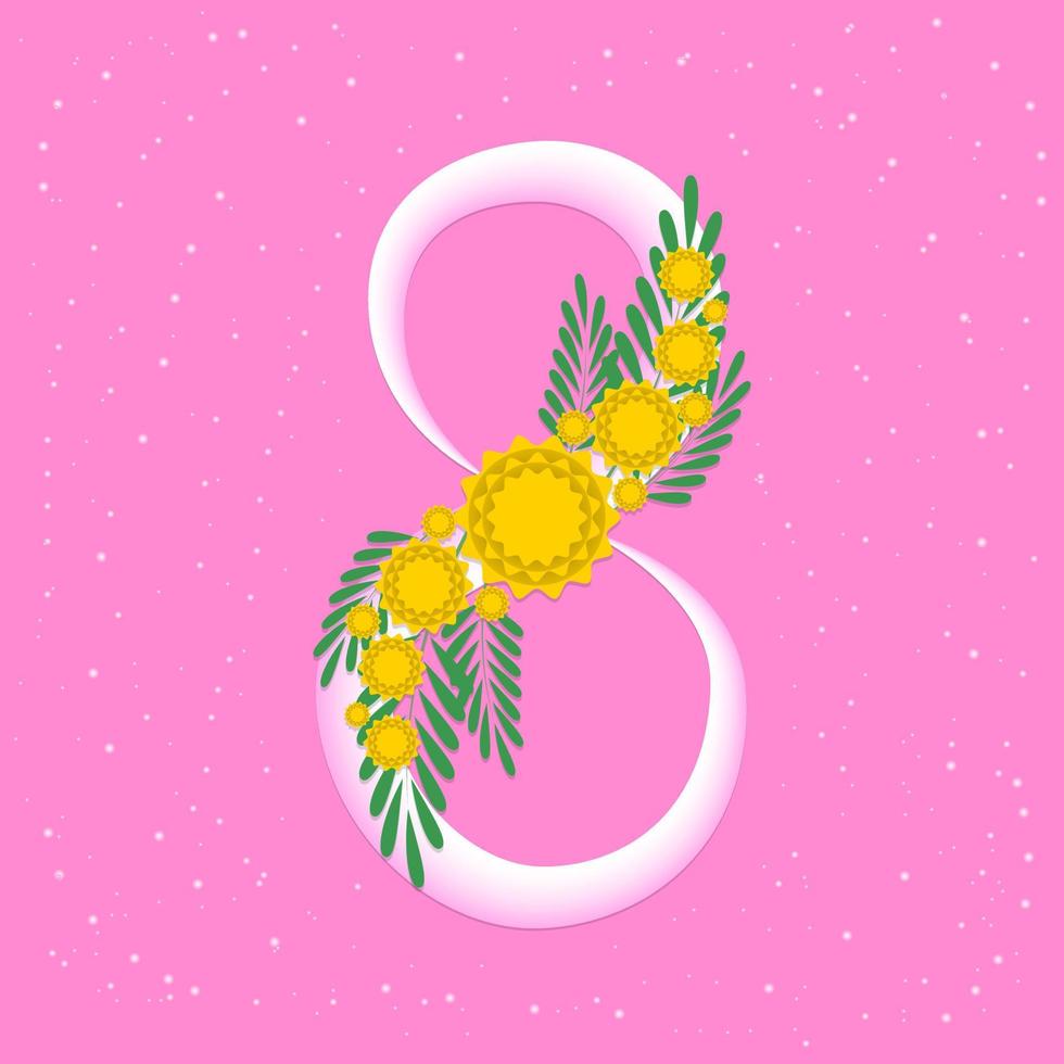 mulheres dia cumprimento cartão. Projeto uma cartão para marcha 8 com uma florescendo raminho do mimosa. Primavera flores mimosa. vetor ilustração