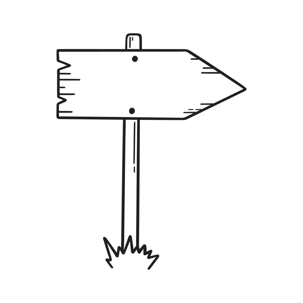 de madeira estrada placa doodle. de madeira direção placa e Setas; flechas dentro esboço estilo. mão desenhado vetor ilustração isolado em branco fundo.