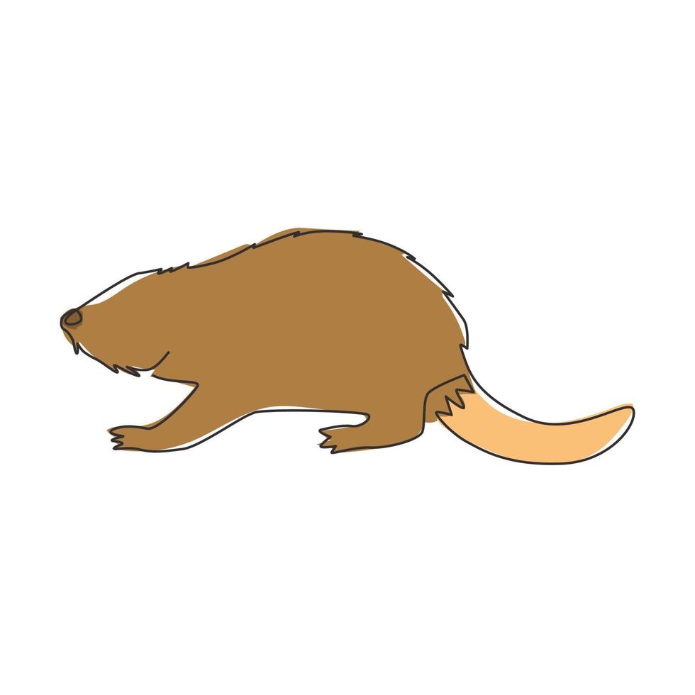 um desenho de linha contínua do castor bonito para a identidade do logotipo. conceito de mascote animal engraçado adorável mamífero para o ícone do parque nacional. linha única moderna desenhar design gráfico ilustração vetorial vetor