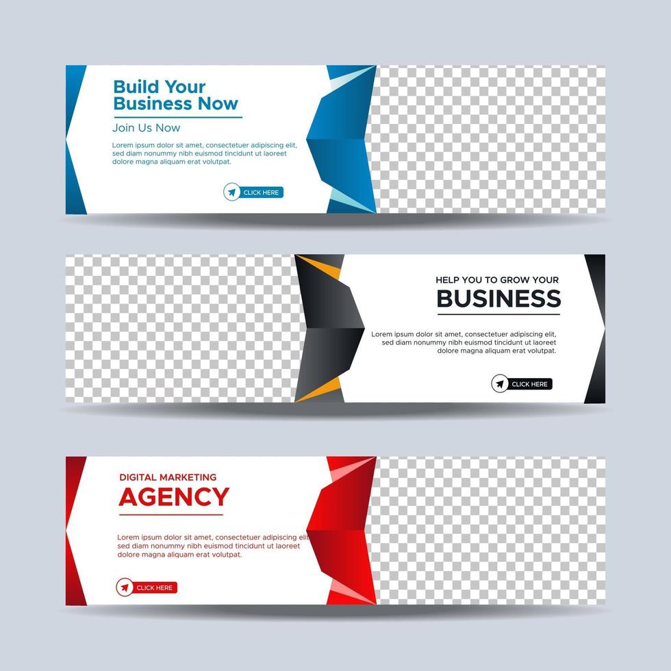 conjunto de três modelo de banners de negócios corporativos profissionais com lugar para foto. desenho vetorial eps 10 vetor