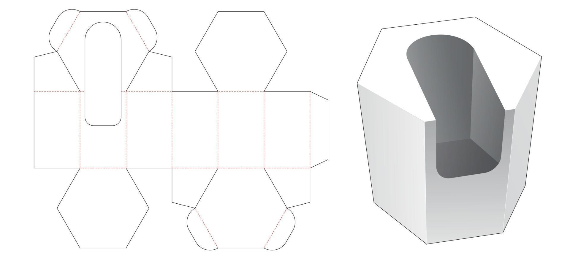 caixa hexagonal com modelo de corte e molde para exibição de produto ao ar livre vetor