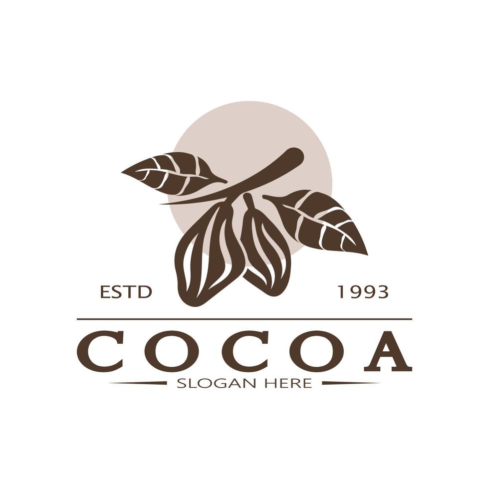 cacau logotipo, cacau feijão, cacau árvore, cacau galhos e folhas, chocolate misturar em branco plano de fundo, vintage, moderno, simples, minimalista ícone ilustração modelo Projeto vetor